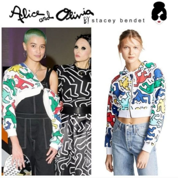 Alice + Olivia Tops - Alice + Olivia x Keith Haring Cropped Wide Sleeve Hoodie M Artsy Wearable Art